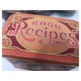 Vintage Kitchen Lot Metal Triple Carrier Pie and Cake Carrier, Recipe Box and Syoroc Fighting Roosters