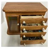 Wood Jewelry/Dresser Case with Drawers-Filled with Watch Parts