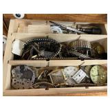 Wood Jewelry/Dresser Case with Drawers-Filled with Watch Parts