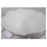 Milkglass Punchbowl and Cups Grapevine and Leaf Pattern with gold tone base and ladle