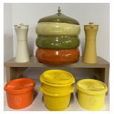 Vintage Retro Kitchen Lot Oranges Avocado Green Harvest Yellow Pagoda Stacking Canister Set