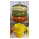 Vintage Retro Kitchen Lot Oranges Avocado Green Harvest Yellow Pagoda Stacking Canister Set