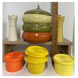 Vintage Retro Kitchen Lot Oranges Avocado Green Harvest Yellow Pagoda Stacking Canister Set