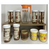1970s Thermo-Serv Insulated Tumblers "Food Shopper Showcase" and Vintage Spaghetti-O