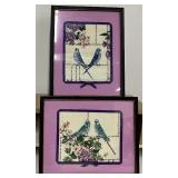 Set of VintageBeaded Pictures Framed Lovebirds Parakeets