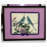 Set of VintageBeaded Pictures Framed Lovebirds Parakeets
