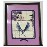 Set of VintageBeaded Pictures Framed Lovebirds Parakeets