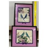 Set of VintageBeaded Pictures Framed Lovebirds Parakeets