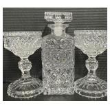 Crystal Decanter and Set of 2 Crystal Candleholders