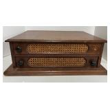 Vintage Spool Cabinet with Two Drawers Cane Front