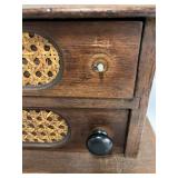 Vintage Spool Cabinet with Two Drawers Cane Front