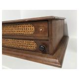 Vintage Spool Cabinet with Two Drawers Cane Front