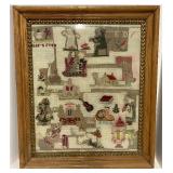Large Antique Needlework Framed Sampler 1800