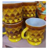 Set of 5 Anchor Hocking Mugs Kimberly Diamond Pattern Eva Ziesel Red Wing Creamer