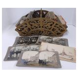 Antique Victorian Letter Holder or Canterbury Holder with Stereoview Cards Victorian Era, Soldiers