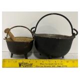 Pair of Small Vintage Cast Iron Cauldrons