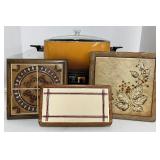 Vintage Kitchen Lot West Bend Slow Cooker and Wood Trivets