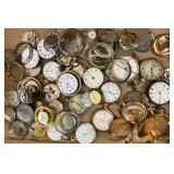 Large Assortment Vintage Antique Pocket Watches, Movements, Crystals, Parts for Repair Crafting Collecting