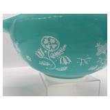 1958 Pyrex Turquoise Needlpoint Embroidery Cinderella Mixing Bowl 443
