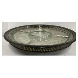 Silverplate and Cut Glass Divided Tray Lazy Susan Rogers and Son