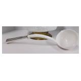 Milkglass Punchbowl and Cups Grapevine and Leaf Pattern with gold tone base and ladle