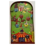 Vintage 1930s "Lucky 7 Poosh-M-Up" tabletop pinball/bagatelle game with a circus theme Vintage Toy Lot