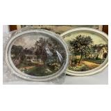 American Farm Scene Picture and Currier and Ives Toleware Trays