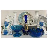 Blue Glass and Milkglass Lot Norway Plate