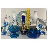 Blue Glass and Milkglass Lot Norway Plate