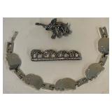 Sterling Silver Bracelet and Two Small Sterling Pins