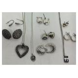 Sterling Necklace and Marcasite and Sterling Earrings and Necklace