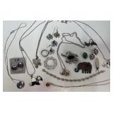 Silver Tone Elephant Jewelry Lot Some Sterling