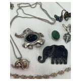 Silver Tone Elephant Jewelry Lot Some Sterling