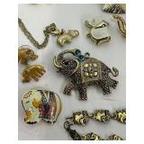 Large Gold Tone Elephant Jewelry Lot