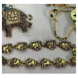 Large Gold Tone Elephant Jewelry Lot