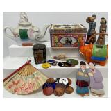 Antique Vintage Asian Influence Collectibles Decor Elephant Teapots Tea Tin