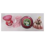 Vintage Flue Cover Made in Germany  Red Cranberry Glass  Czech BOHEMIAN Glass Footed Vase