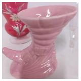 Vintage Flue Cover Made in Germany  Red Cranberry Glass  Czech BOHEMIAN Glass Footed Vase