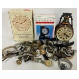 Two Alarm Clocks with Boxes and Wristwatch Lot for Parts Repair Craft