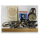 Two Alarm Clocks with Boxes and Wristwatch Lot for Parts Repair Craft