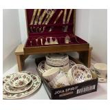Myotts Boquet Dinnerware Staffordshire England and Stainless Steel Flatware with Case
