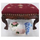 Needlepoint Footstool and Wall pocket decor