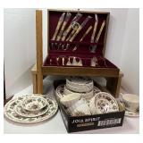 Myotts Boquet Dinnerware Staffordshire England and Stainless Steel Flatware with Case