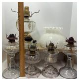 Glass Kerosene Lamp Lot of 5 and Hurrican Hobnail Shade