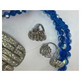 Colbalt Blue Czech Crystal Necklace and Crystal Lot