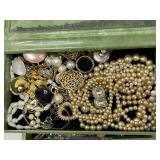 Vintage Bakelite Jewlery Box Asian Inspired Motif with Dragon Handles full of Costume Jewelry