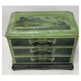 Vintage Bakelite Jewlery Box Asian Inspired Motif with Dragon Handles full of Costume Jewelry