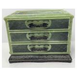 Vintage Bakelite Jewlery Box Asian Inspired Motif with Dragon Handles full of Costume Jewelry