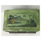 Vintage Bakelite Jewlery Box Asian Inspired Motif with Dragon Handles full of Costume Jewelry