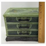 Vintage Bakelite Jewlery Box Asian Inspired Motif with Dragon Handles full of Costume Jewelry